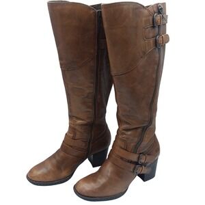 Born Milari Knee High Riding Boots Leather Buckle Accent Heel Brown Women's‎ 9.5